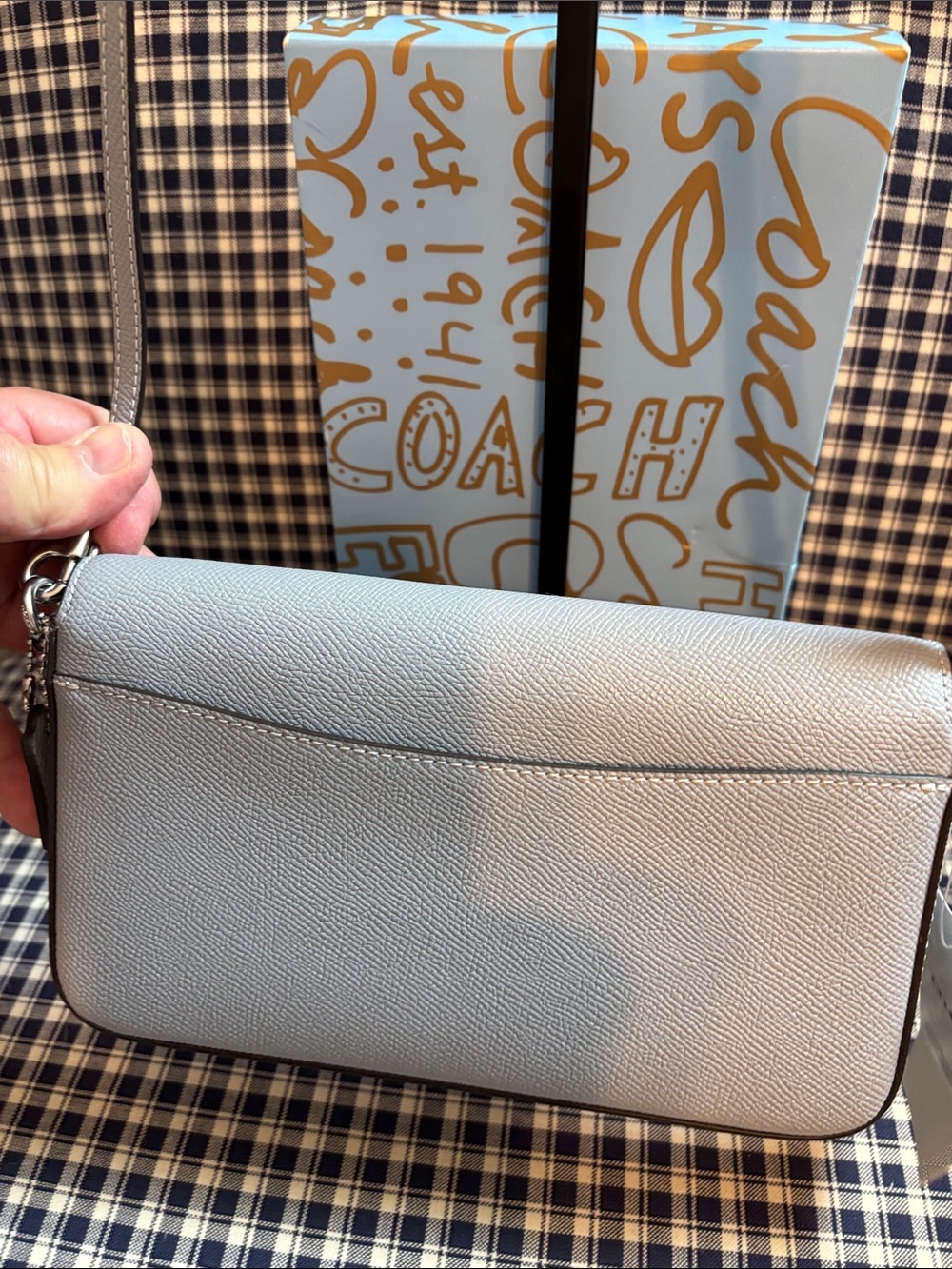 Coach Light Gray Pebbled Leather Crossbody with Silver 'C' Hardware - Picture 6 of 11